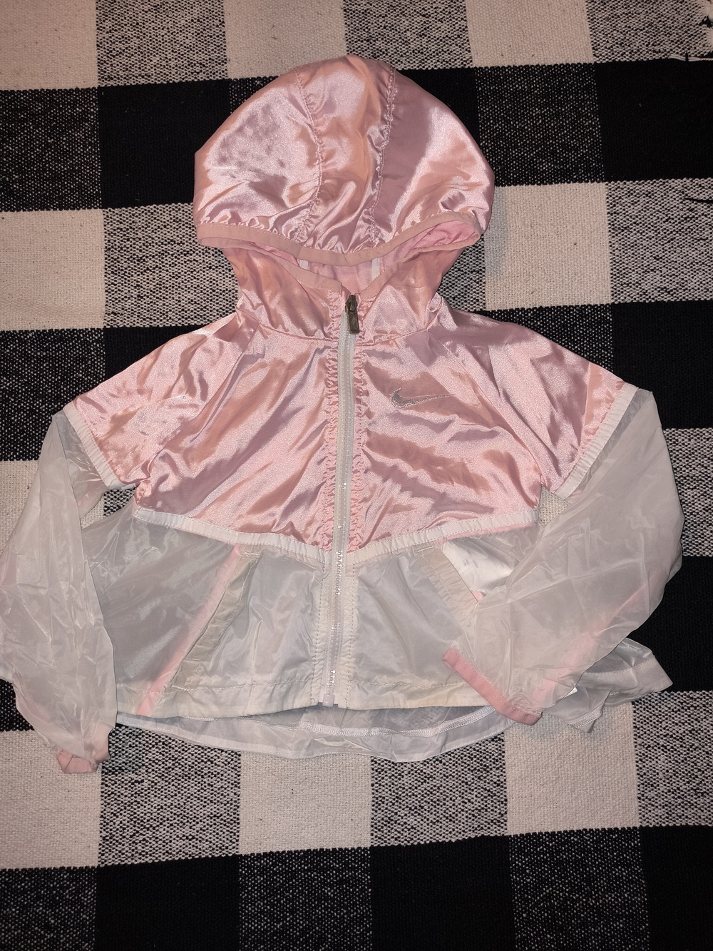 Nike Pink and White Hooded Kids Rain Jacket